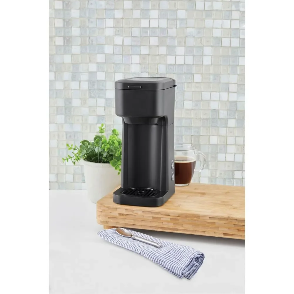 Mainstays Black Matte Dual Brew Coffee Maker, Single Serve, Auto Shutoff, 14oz